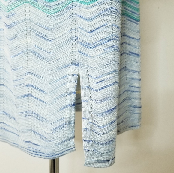 Chico's Turquoise Blue Wavy Stripe Open Front Cardigan Duster Sz 2/Lrg NWT - Picture 7 of 15